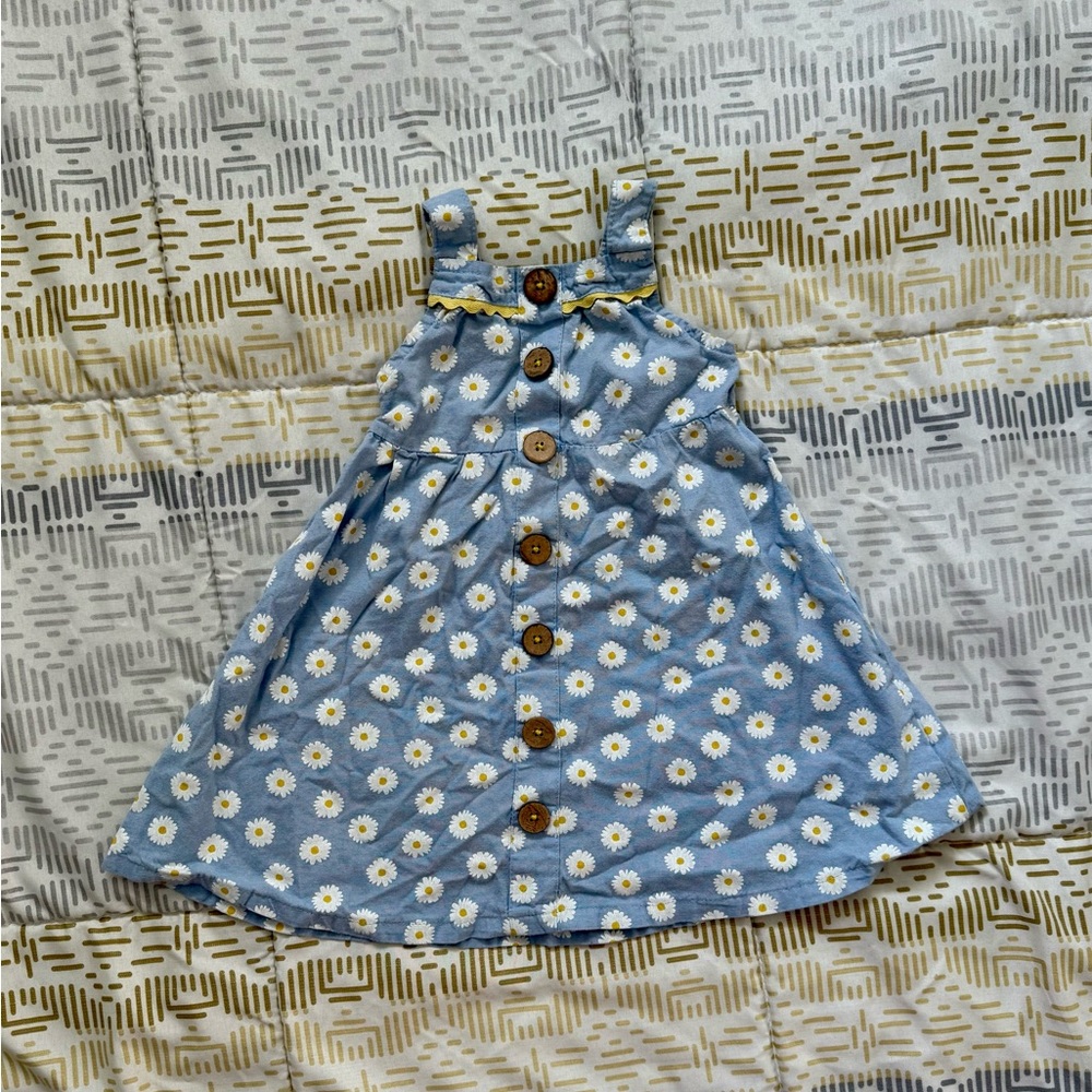 Floral cotton blue Kids Dress with buttons